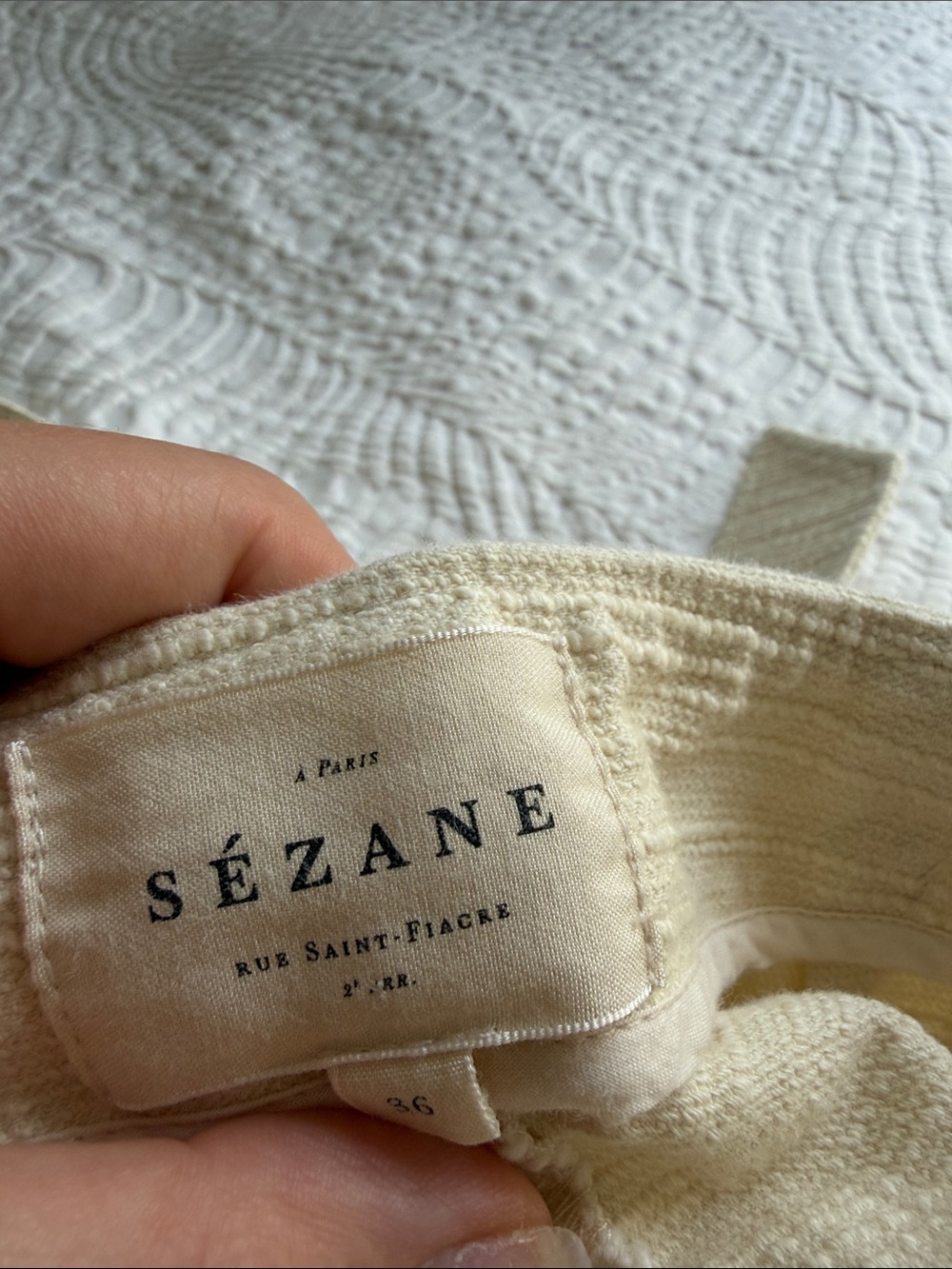 Sezane Cream Textured High-Waist Shorts with Belt - Picture 2 of 3